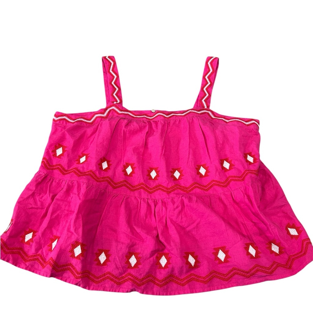 LOFT Pink and White Camisole with Tiered Design